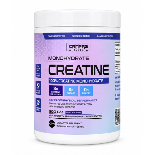 Campro Nutrition Creatine Monohydrate 300g | 100% Pure Micronized Creatine | Muscle Strength & Performance | Unflavored