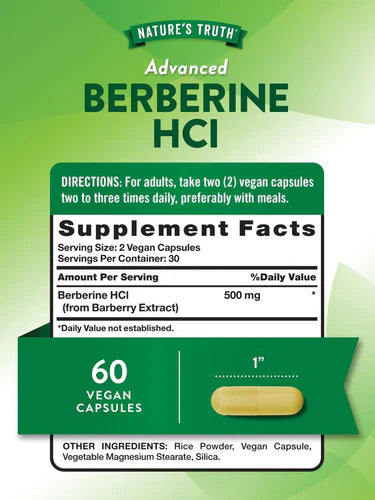 Nature’s Truth Advanced Berberine HCl 500mg – Blood Sugar & Metabolic Support, 60 Capsules