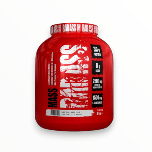 Bad Ass Mass 3kg Chocolate | Mass Gainer with Creatine, Glutamine & BCAAs | 30 Servings