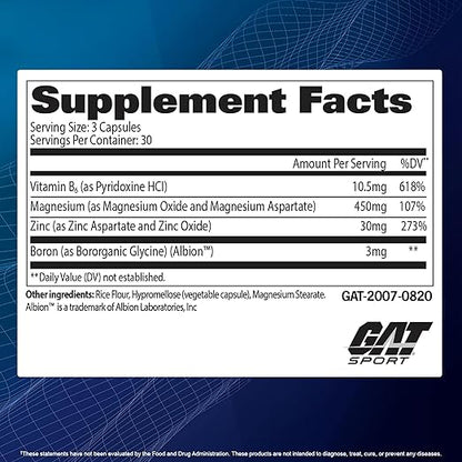 GAT Sport ZMAG-T – Zinc, Magnesium, Vitamin B6 & Boron for Testosterone & Recovery, 90 Veg Capsules