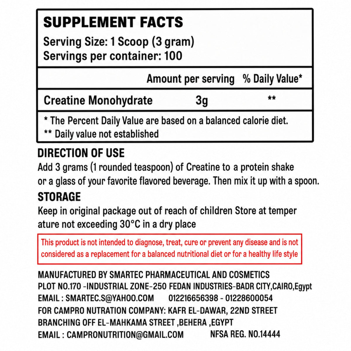 Campro Nutrition Creatine Monohydrate 300g | 100% Pure Micronized Creatine | Muscle Strength & Performance | Unflavored