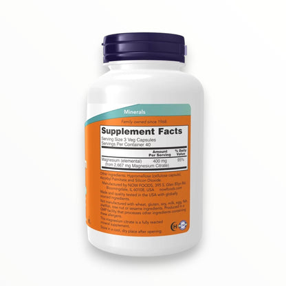 NOW Magnesium Citrate – Nervous System & Muscle Support (120 Veg Capsules) | Egypt