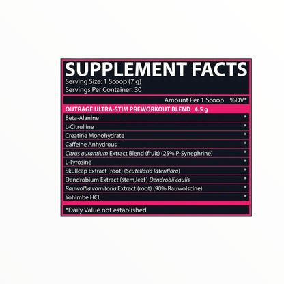 Nutrex Outrage Ultra Stim Pre-Workout Fruit Punch | High-Stimulant Energy & Focus Formula | 30 Servings