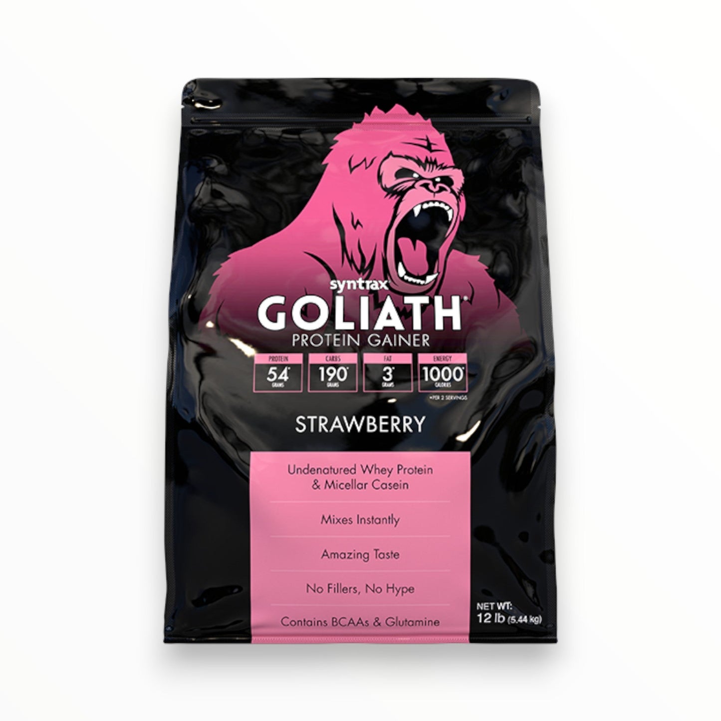 Syntrax Goliath Protein Gainer – High-Calorie Mass Gainer, Strawberry Flavor, 12lb (5.44kg)