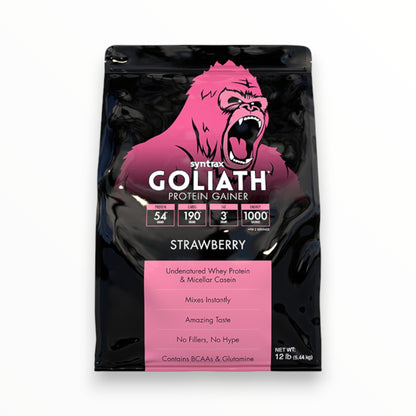 Syntrax Goliath Protein Gainer – High-Calorie Mass Gainer, Strawberry Flavor, 12lb (5.44kg)